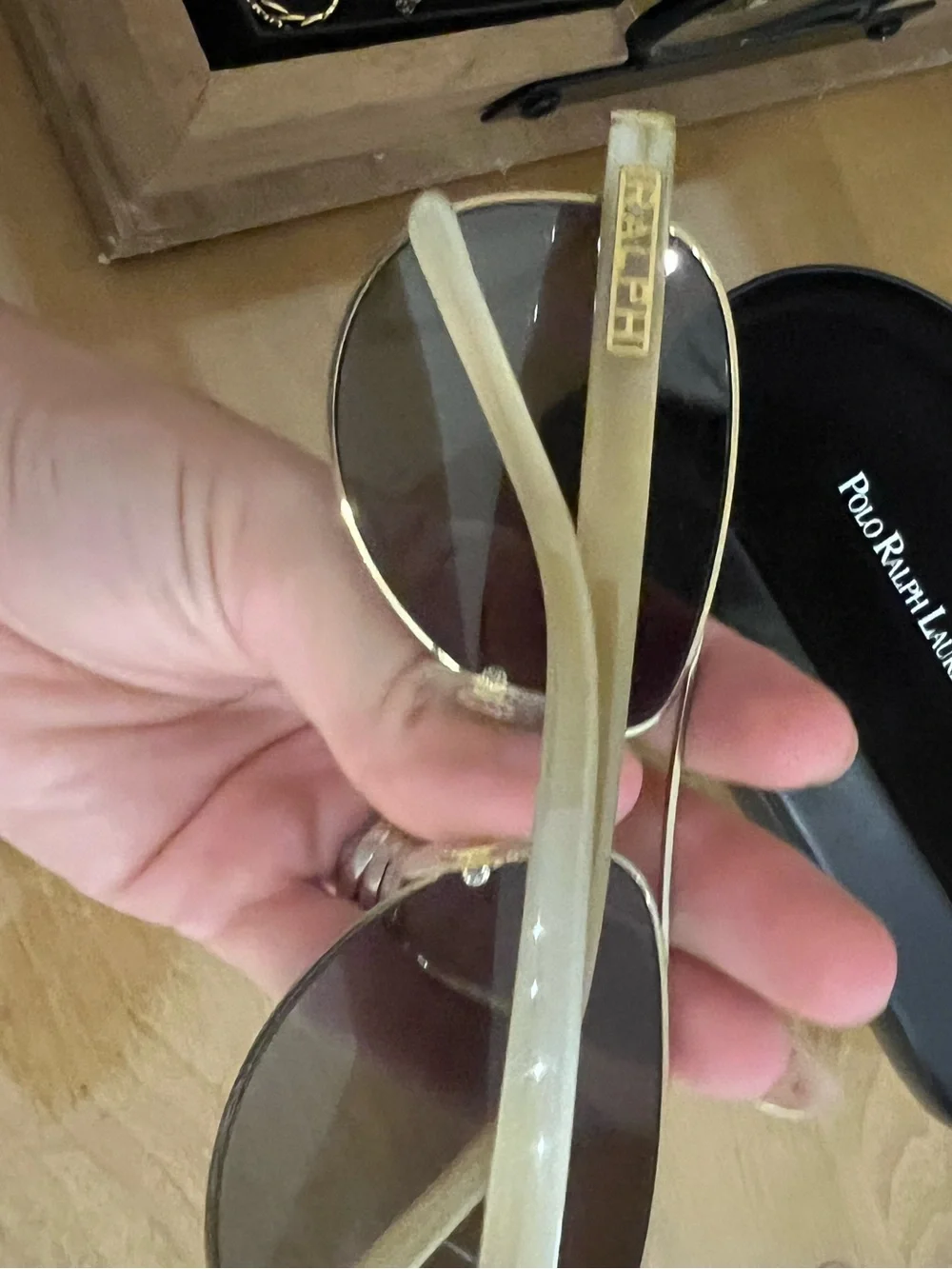 Polo by Ralph Lauren Gold Frame Black Lens Aviator Sunglasses